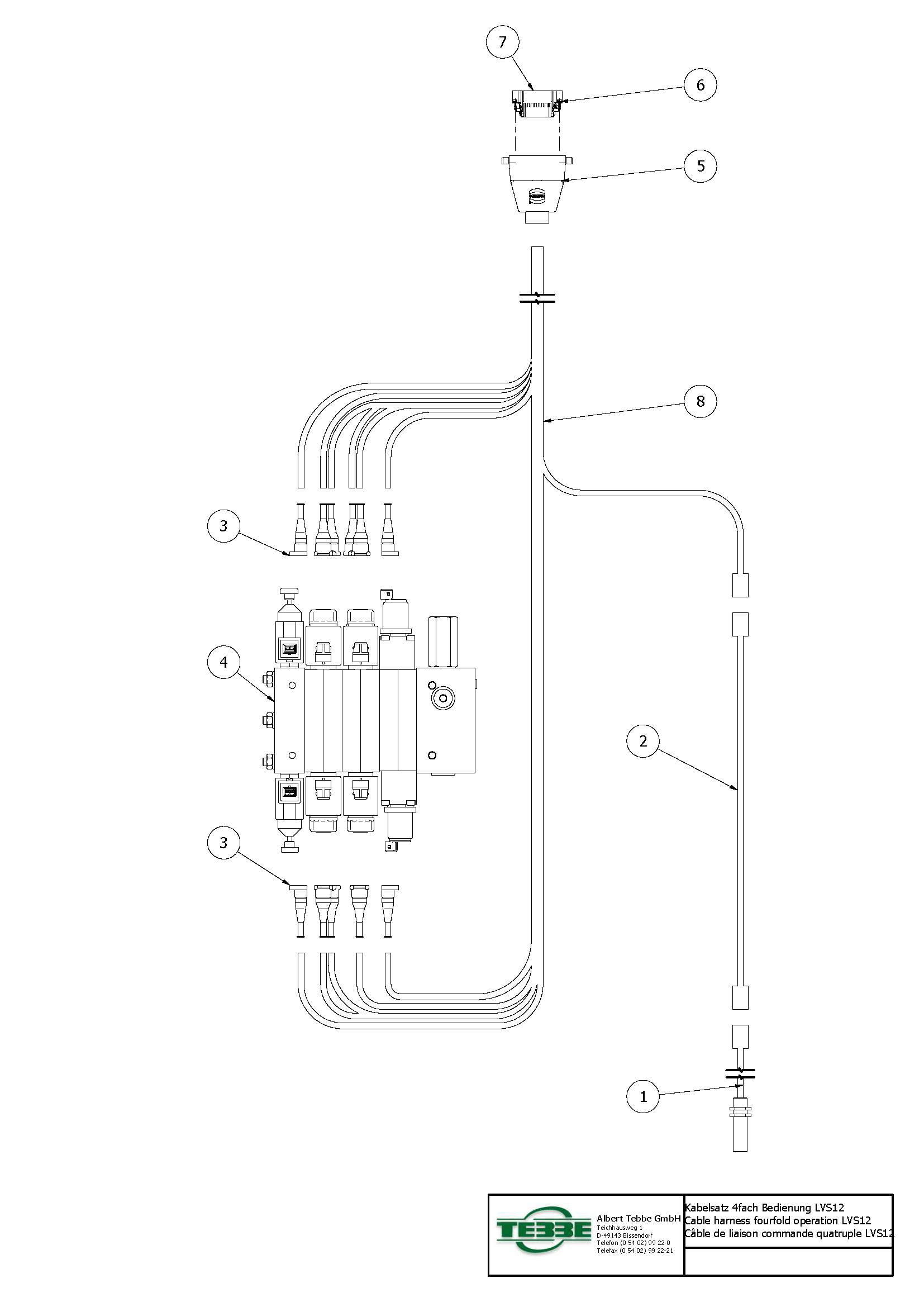 Kabelset voor bucher bediening 4 voudig LVS12